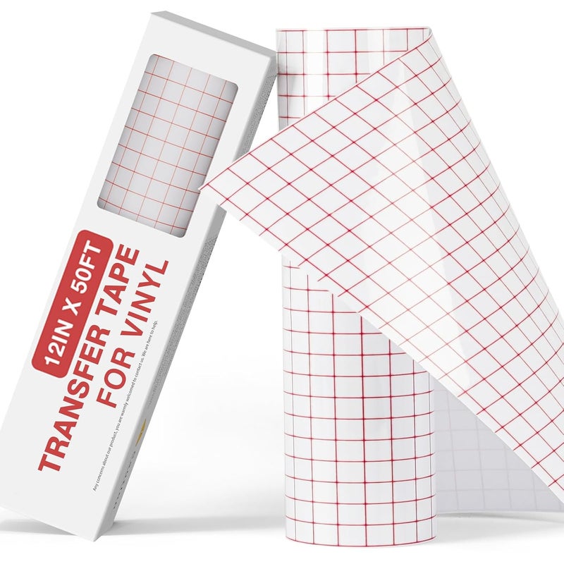 YRYM HT Clear Vinyl Transfer Paper Tape Roll - 12 x 50 FT w/Alignment Grid Application Tape Compatible with Cricut Explore & Maker Machines, Adhesive Vinyl for Decals, Signs, Windows, Stickers - Image 1
