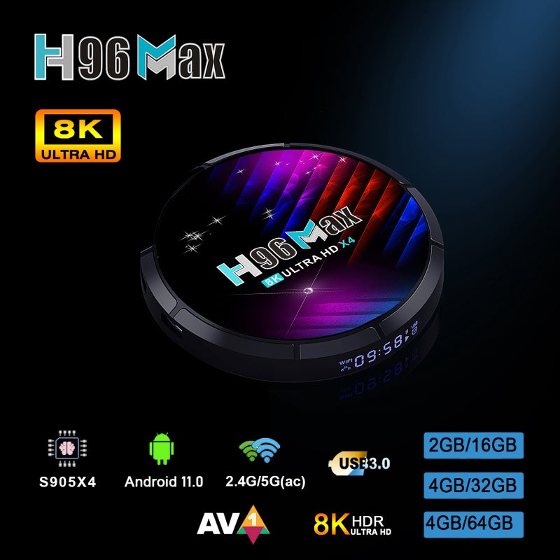مكعب تلفزيون ذكي H96 Max X4 بنظام Android 11.0 مشغل وسائل الاعلام بدقة UHD 4K مع معالج Amlogic S905X4 ووايفاي 2.4 جيجا هرتز/5 جيجا هرتز وفك تشفير AV1 وH.265 وVP9 مع جهاز تحكم عن بعد - Image 2