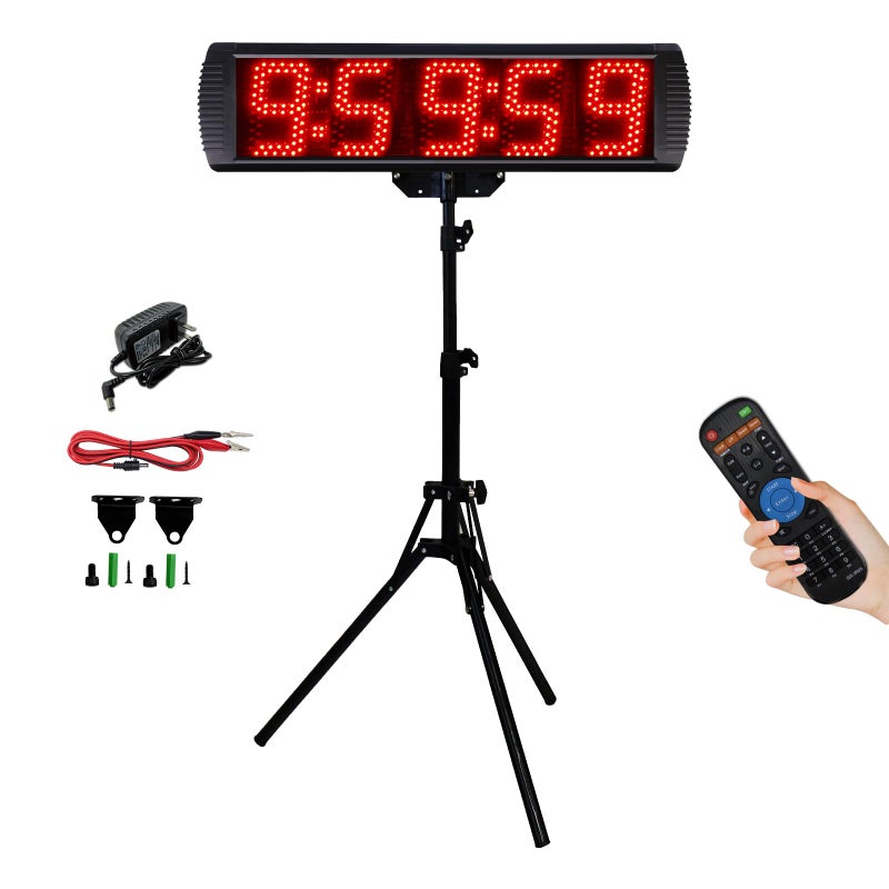 ساعة سباق GAN XIN مع حامل ثلاثي للأحداث الرياضية ساعة توقيت LED كبيرة مع عد تنازلي عن بُعد مؤقت صالة رياضية للمنزل ساعة رقمية على الحائط