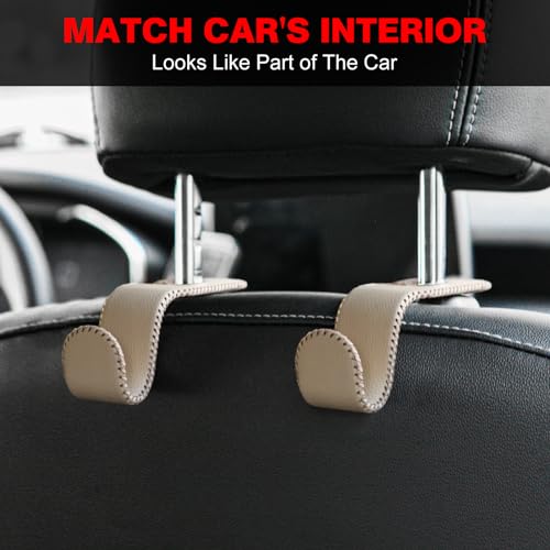 AMVOYOA UShaped Car Leather Hooks Car Purse Holder Headrest Hooks for Car Back Seat Organizer Elevate Your Travel ExperienceBeige - Image 3