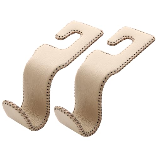 AMVOYOA UShaped Car Leather Hooks Car Purse Holder Headrest Hooks for Car Back Seat Organizer Elevate Your Travel ExperienceBeige - Image 1