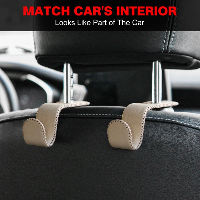 AMVOYOA UShaped Car Leather Hooks Car Purse Holder Headrest Hooks for Car Back Seat Organizer Elevate Your Travel ExperienceBeige - Image 4