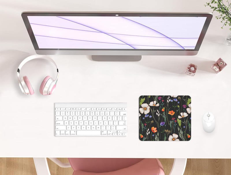 eulps Mouse Pad with Stitched Edge, Multiple Patterns Computer Mouse Pads with Non-Slip Rubber Base, Washable Cloth Mousepad, for Gaming, Laptop, PC (Wildflower Night) - Image 2