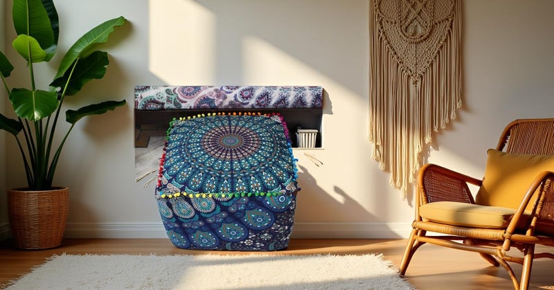 CRAFT KALA غطاء وسادة طاولة مربعة ذات تصميم هندي تقليدي من ، بحجم 16×16×14 بوصة، بلون الفيل الأزرق الغامق. - Image 3