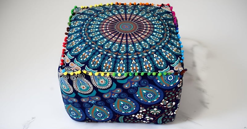 CRAFT KALA غطاء وسادة طاولة مربعة ذات تصميم هندي تقليدي من ، بحجم 16×16×14 بوصة، بلون الفيل الأزرق الغامق. - Image 5