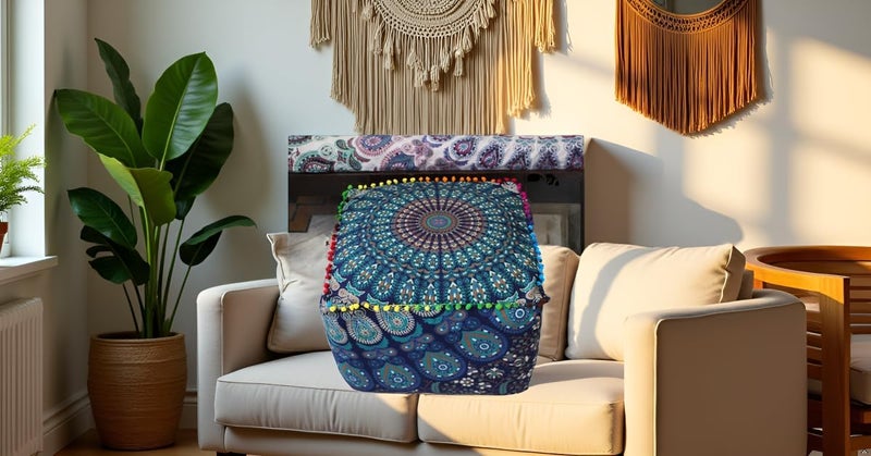 CRAFT KALA غطاء وسادة طاولة مربعة ذات تصميم هندي تقليدي من ، بحجم 16×16×14 بوصة، بلون الفيل الأزرق الغامق. - Image 4