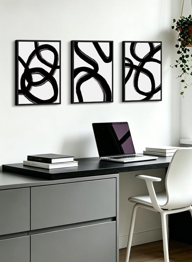 KUVIOKE Black and Gray Abstract Framed Wall Art Ink Wash Minimalist Lines Painting Artwork for Bedroom Hallway 12x16in (Black Framed) - Image 1