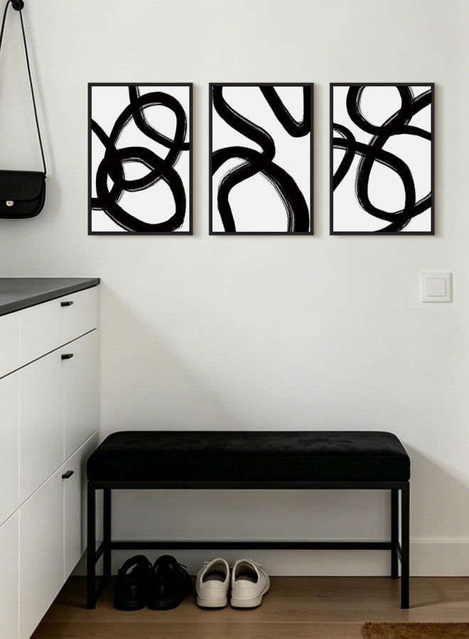 KUVIOKE Black and Gray Abstract Framed Wall Art Ink Wash Minimalist Lines Painting Artwork for Bedroom Hallway 12x16in (Black Framed) - Image 5