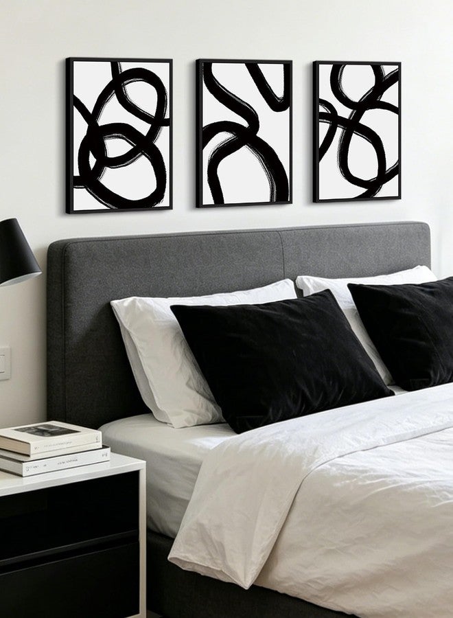 KUVIOKE Black and Gray Abstract Framed Wall Art Ink Wash Minimalist Lines Painting Artwork for Bedroom Hallway 12x16in (Black Framed) - Image 2