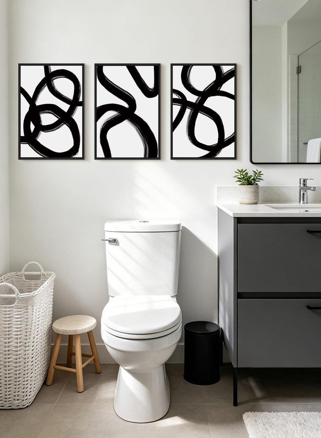 KUVIOKE Black and Gray Abstract Framed Wall Art Ink Wash Minimalist Lines Painting Artwork for Bedroom Hallway 12x16in (Black Framed) - Image 4