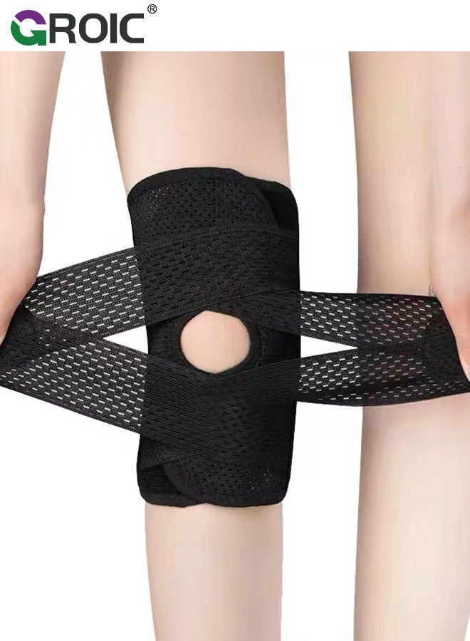 GROIC Knee Brace with Side Stabilizer, Knee Protector for Meniscus Torn Knee Pain ACL MCL Arthritis Injury Recovery, Sports Protective Equipment - Black - Image 1