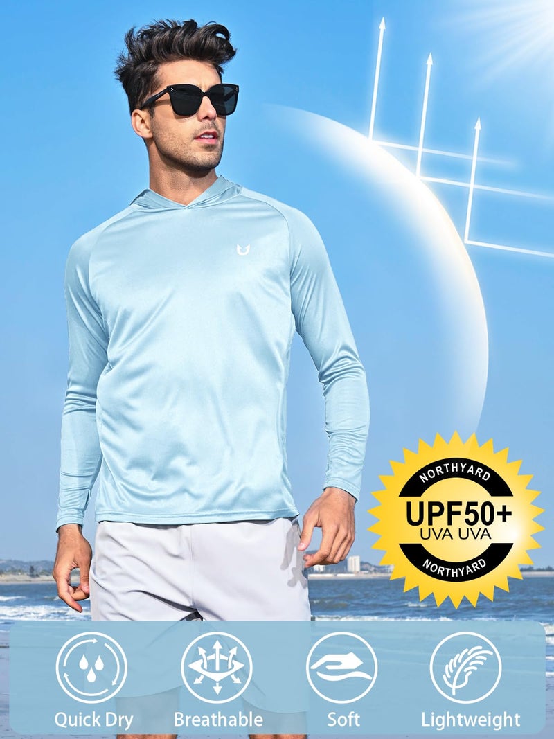 NORTHYARD Men's UPF 50+ Hoodie Shirts Long Sleeve Sun Protection Fishing Swim Beach UV SPF Rash Guard Quick Dry Lightweight SkyBlue 3XL - Image 3