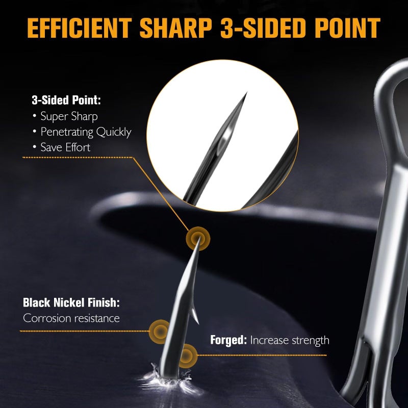 Dovesun Fishing Treble Hooks 3X Strong Professional V Triple Fishing Hooks For Saltwater Freshwater 50Pcs Black Nickel Size #6 - Image 4