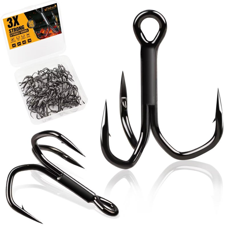 Dovesun Fishing Treble Hooks 3X Strong Professional V Triple Fishing Hooks For Saltwater Freshwater 50Pcs Black Nickel Size #6 - Image 1