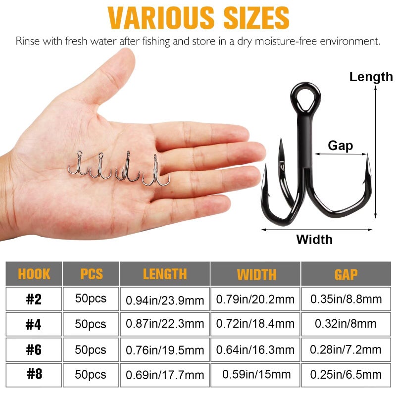 Dovesun Fishing Treble Hooks 3X Strong Professional V Triple Fishing Hooks For Saltwater Freshwater 50Pcs Black Nickel Size #6 - Image 5