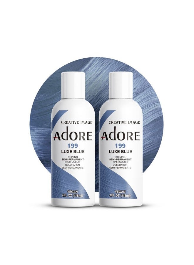 Adore Semi Permanent Hair Color - Vegan and Cruelty-Free Blue Hair Dye - 4 Fl Oz - 199 Luxe Blue (Pack of 2) - Image 1