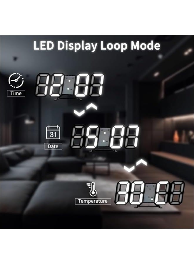 Beauenty 3D Digital Alarm Clock,Wall LED Number Time Clock with 3 Auto Adjust Brightness Levels，Modern Night Light LED Electronic Clock Date,Temperature Display (black) - Image 4