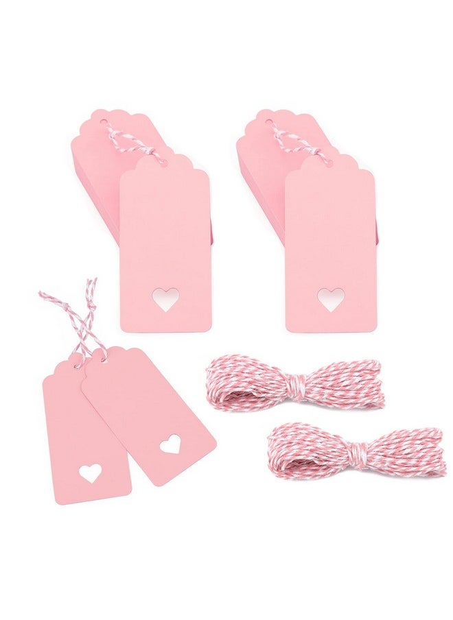 jijAcraft 100Pcs Gift Tags With String, Hollow Heart Tags, Pink Kraft Paper Tags, Blank Heart Shaped Gift Tags For Valentine'S Day, Wedding, Baby Shower, Birthday Party Favors, Gift Wrap Tags  - Image 1