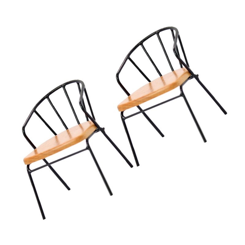 2Pcs Black Wooden Miniature Dollhouse Chairs Mini Furniture for Doll House Decor - Image 2