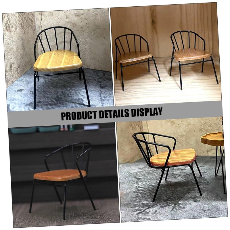 2Pcs Black Wooden Miniature Dollhouse Chairs Mini Furniture for Doll House Decor - Image 4