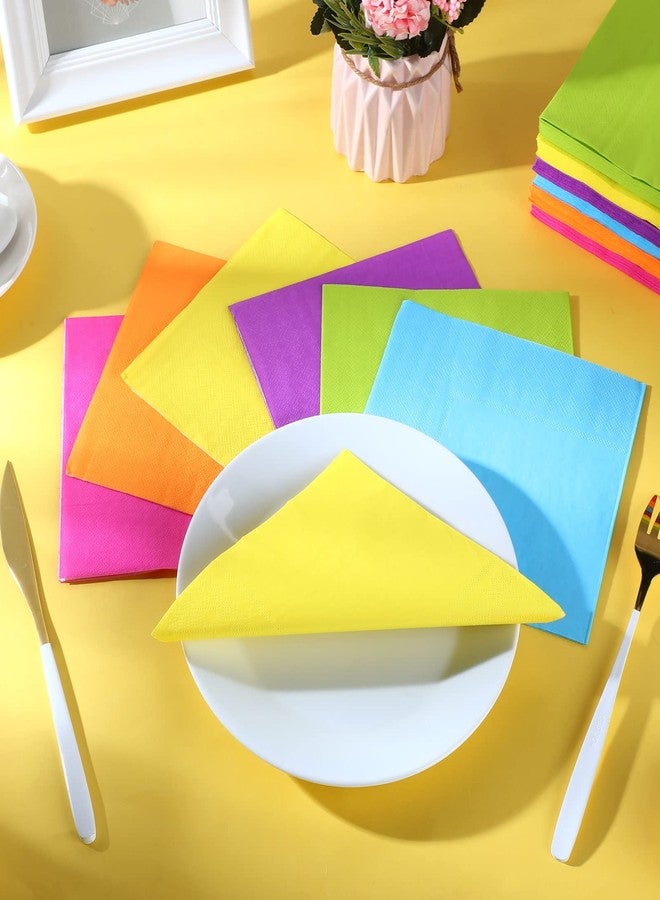 Sherr 240 Pcs Multicolor Lunch Napkins Disposable Rainbow Party Supplies Neon Pastel Paper Cocktail Beverage Napkins 2 Ply for Birthday Pride Fiesta, 13x13 Inch (Fresh Color) - Image 5