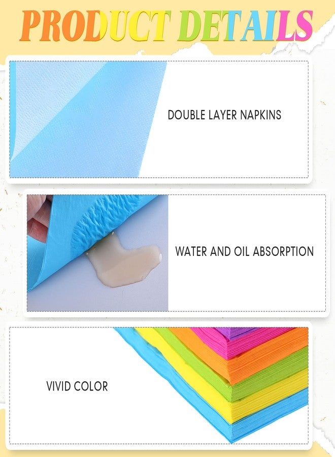 Sherr 240 Pcs Multicolor Lunch Napkins Disposable Rainbow Party Supplies Neon Pastel Paper Cocktail Beverage Napkins 2 Ply for Birthday Pride Fiesta, 13x13 Inch (Fresh Color) - Image 3