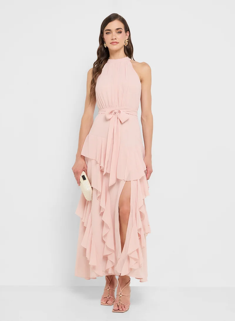 Style Cheat Ruffled Chiffon Maxi Dress