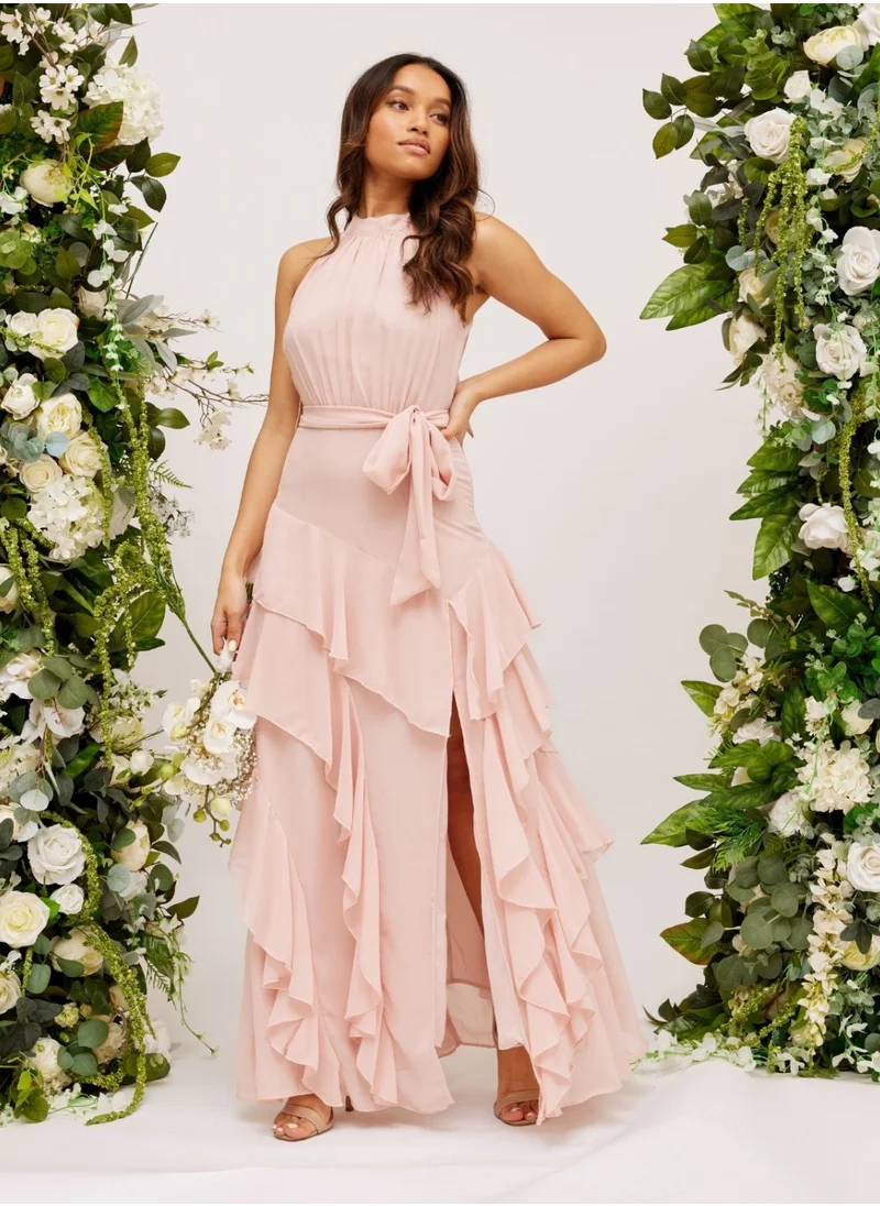 Style Cheat Frill High Neck Maxi Chiffon Dress