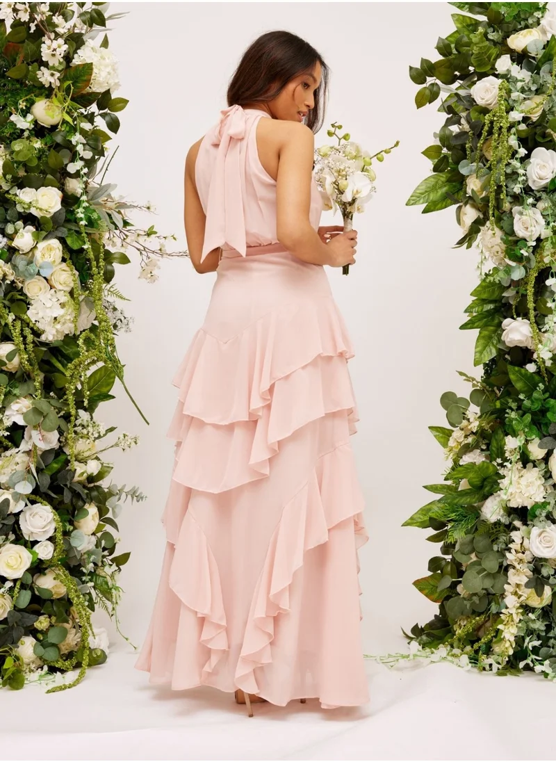 Style Cheat Frill High Neck Maxi Chiffon Dress