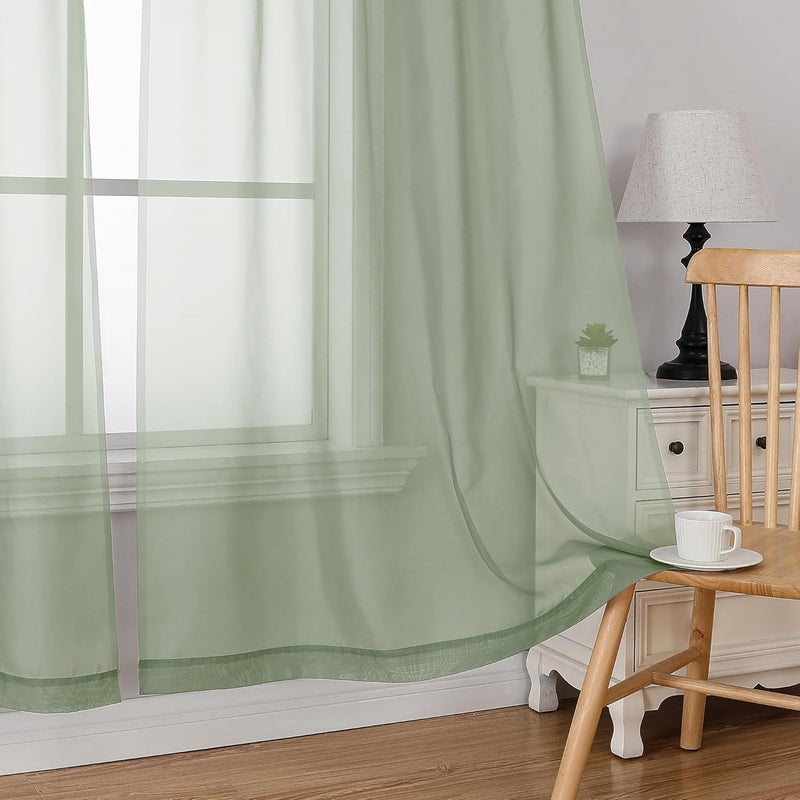 SimpleBrand Sage Short Sheer Curtains 45 Inch Length for Small Windows, Rod Pocket 2 Panels Set Solid Voile Drapes Window Sheer Curtains for Bedroom Bathroom Kids Room Kitchen, 42x45 Inch, 2pcs, Sage - Image 4