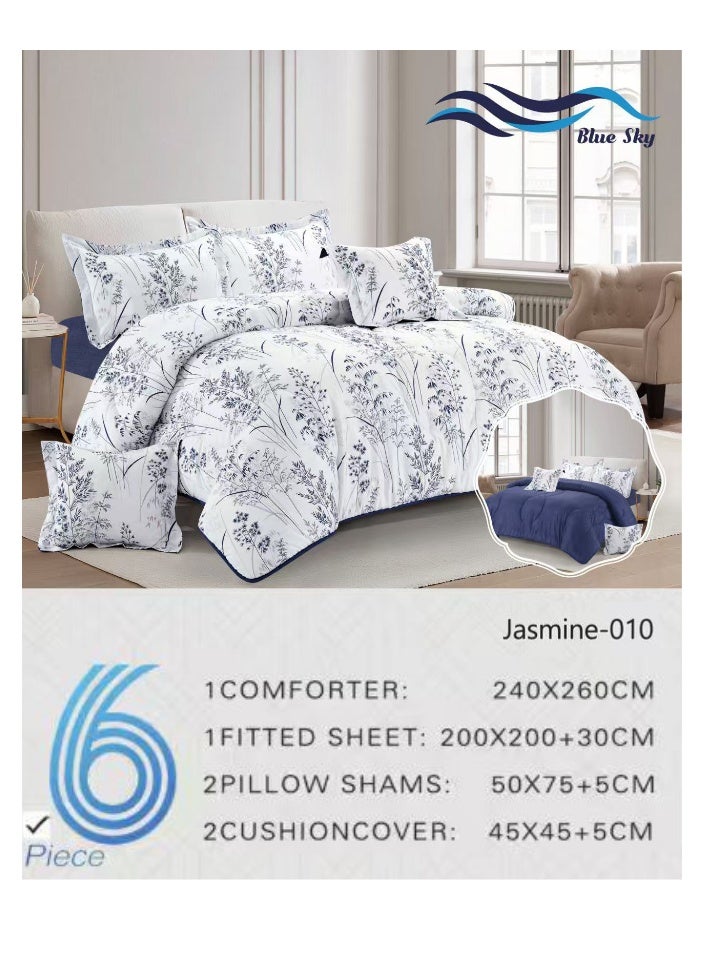 بلو سكاي طقم لحاف نفرين نظام وجهين مفرش مكون من ٦ قطع , لحاف بحشوة ٦ قطع , مايكروفايبر100% لحاف مقاس 260 في 240 سم - Image 4