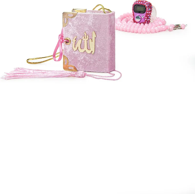 ايهفان اونلاين Ihvan Online Stone Zikirmatik Mini Quran and Crystal Stone Prayer Beads Hajj Umrah Gift Set Pink Color