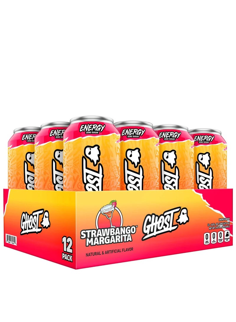 Ghost Energy Drink Strawbango Margarita Flavor 473ml Pack of 12 - Image 1
