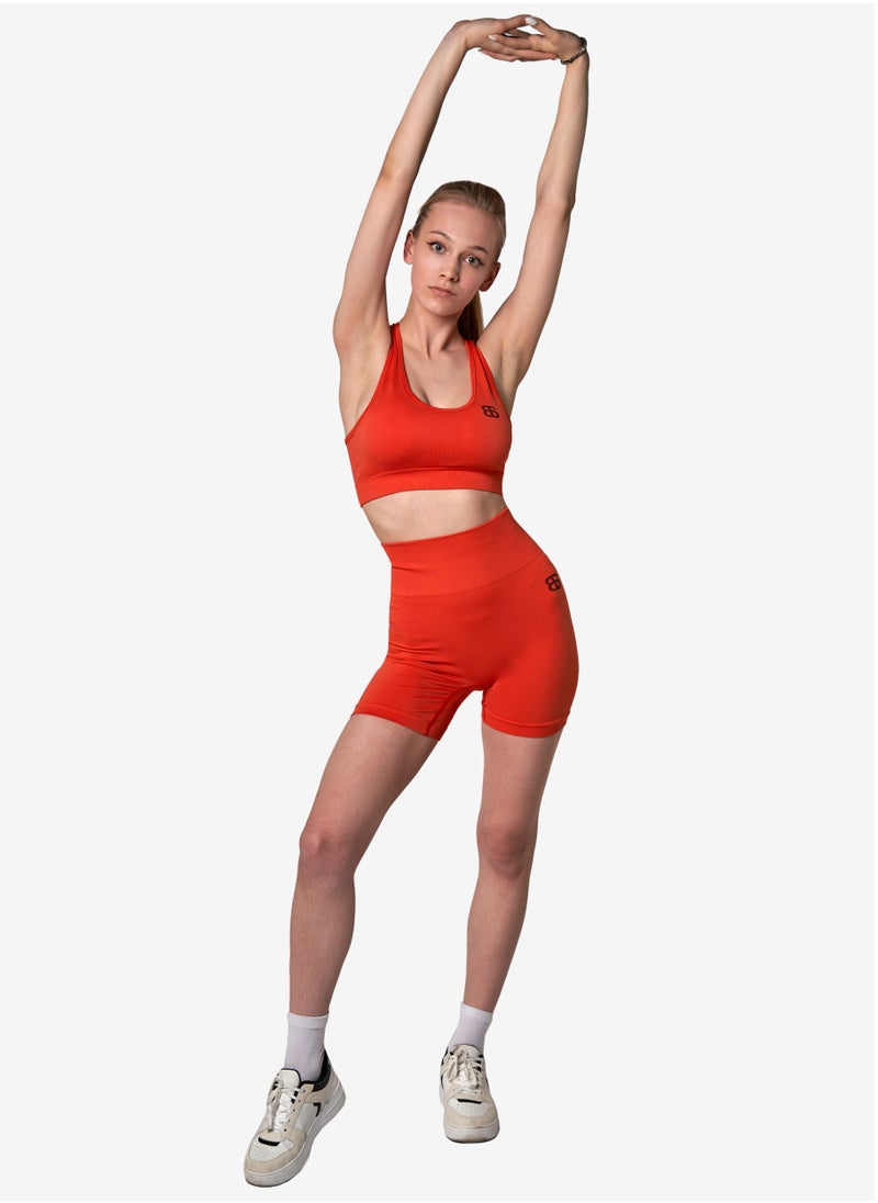 Bernessi Workout High Waisted Biker Shorts for Women Ladies Legging Shorts Athletic Running Yoga Gym Volleyball with Tummy Control Textured Red Tangerine  - Image 5