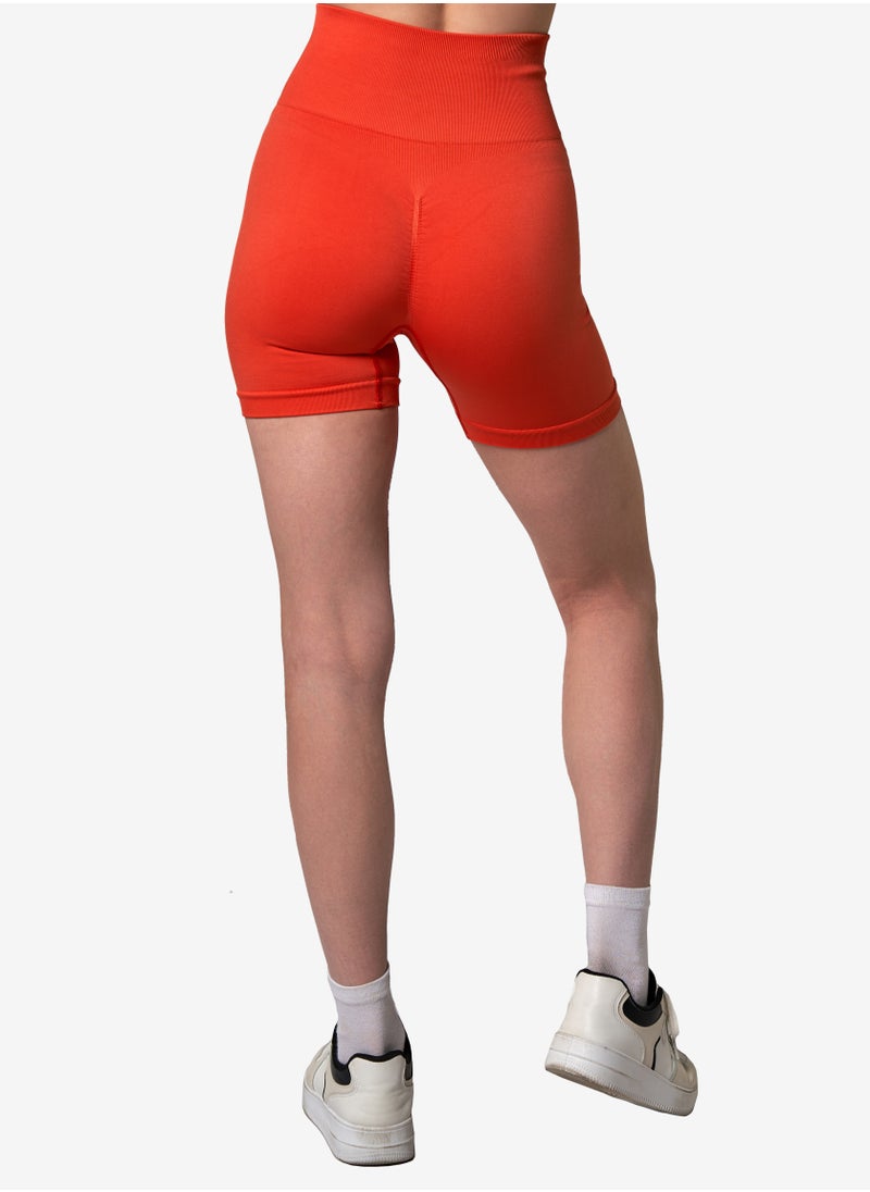 Bernessi Workout High Waisted Biker Shorts for Women Ladies Legging Shorts Athletic Running Yoga Gym Volleyball with Tummy Control Textured Red Tangerine  - Image 2