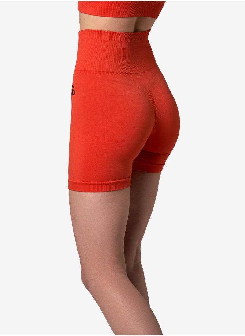 Bernessi Workout High Waisted Biker Shorts for Women Ladies Legging Shorts Athletic Running Yoga Gym Volleyball with Tummy Control Textured Red Tangerine  - Image 4