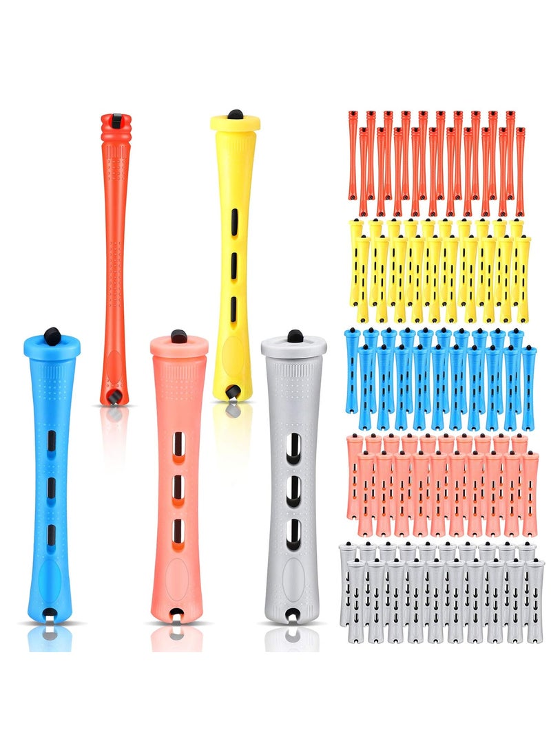 WILLBOND 100 Pieces Hair Perm Rods Nonslip Hair Rollers Plastic Cold Wave Perming with Elastic Rubber Band Short Curlers for Hairdressing StylingMultisizeMulticolor 