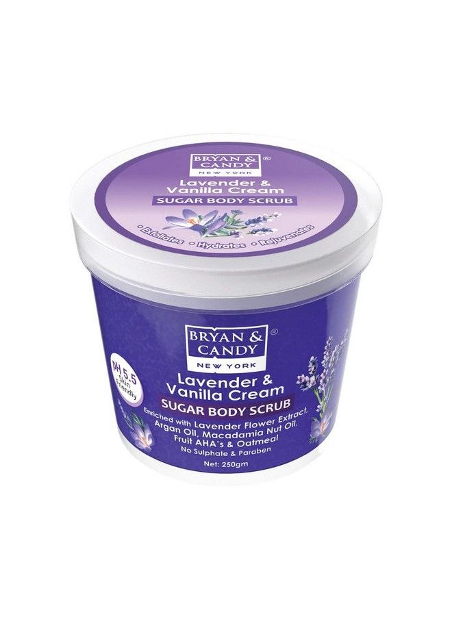 BRYAN & CANDY Sugar Body Scrub Ph 5.5 For Tan Removal & Exfoliation; For Women & Men; 250G (Lavender & Vanilla Cream)  - Image 1