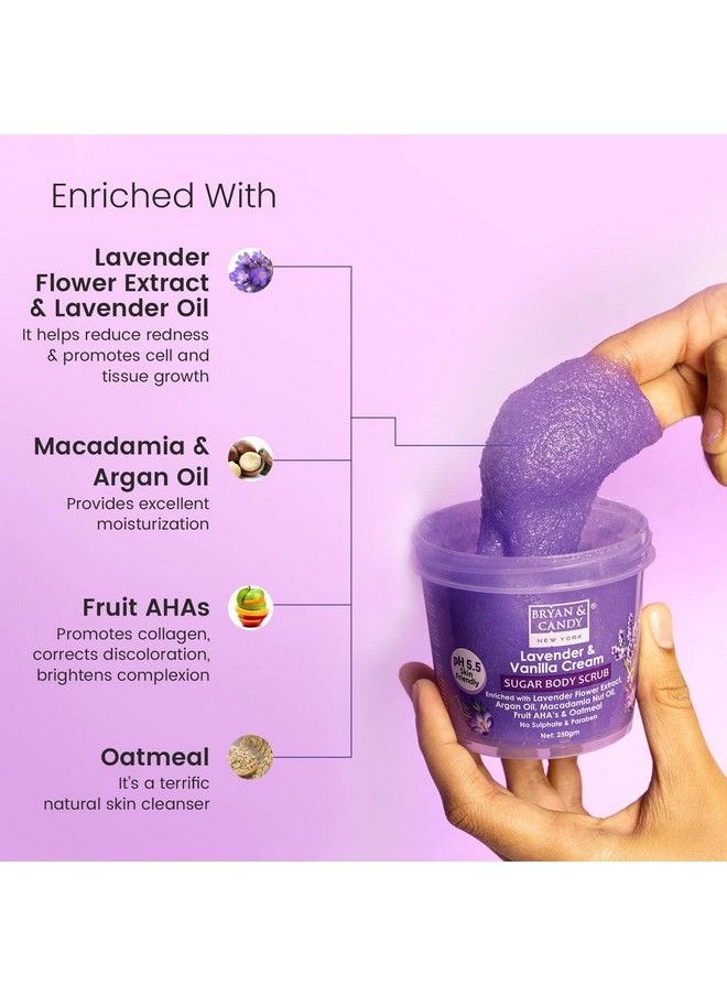 BRYAN & CANDY Sugar Body Scrub Ph 5.5 For Tan Removal & Exfoliation; For Women & Men; 250G (Lavender & Vanilla Cream)  - Image 3