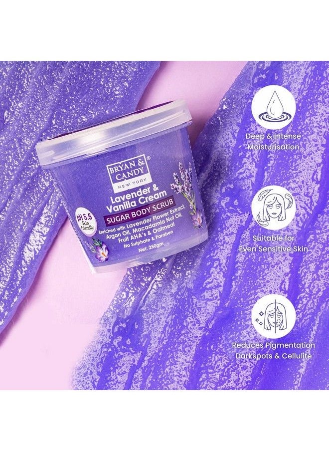 BRYAN & CANDY Sugar Body Scrub Ph 5.5 For Tan Removal & Exfoliation; For Women & Men; 250G (Lavender & Vanilla Cream)  - Image 4