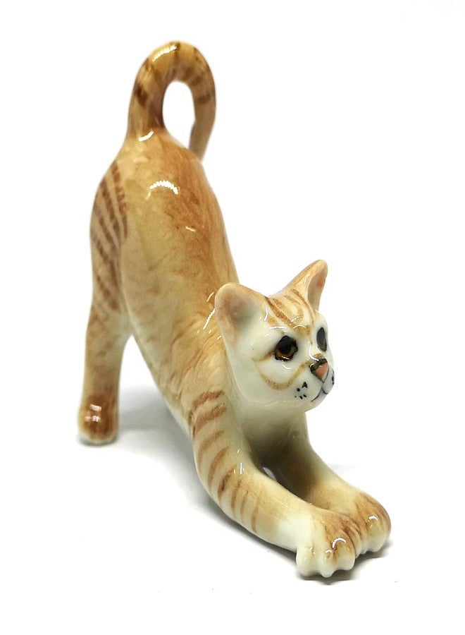ZOOCRAFT Miniature Collectible Ceramic Brown Cute Cat Figurine Dollhouse Handmade - Image 1