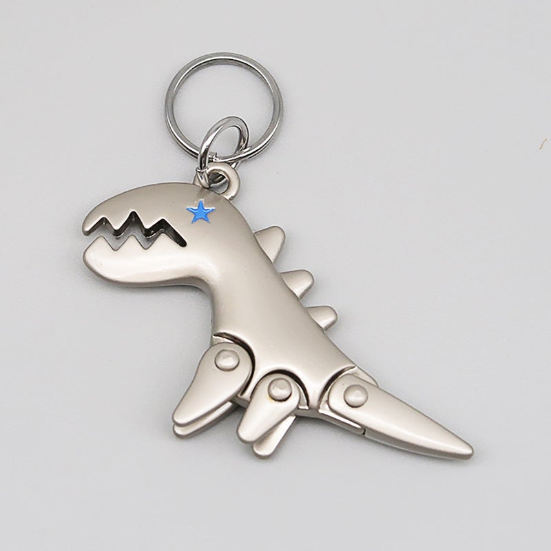 Little Dinosaur Genuine Leather Car Keychain Matte Cowhide Lanyard Creative Braided Rope Key Holder Vintage Style - Image 1