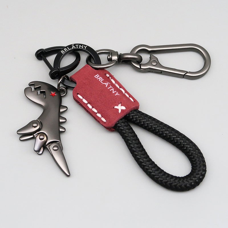 Little Dinosaur Genuine Leather Car Keychain Matte Cowhide Lanyard Creative Braided Rope Key Holder Vintage Style - Image 5