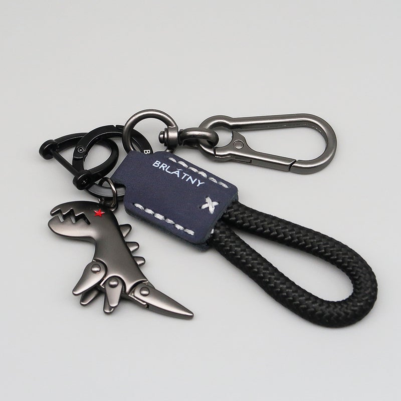 Little Dinosaur Genuine Leather Car Keychain Matte Cowhide Lanyard Creative Braided Rope Key Holder Vintage Style - Image 3