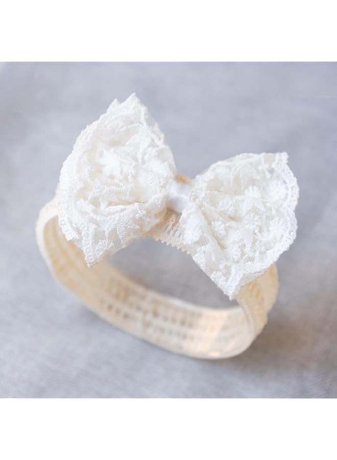 إيروريكس عصابة رأس معمودية الطفل مع فيونكة من الدانتيل وعصابات رأس المعمودية مع اللؤلؤ Tsfd30 أبيض - Image 2