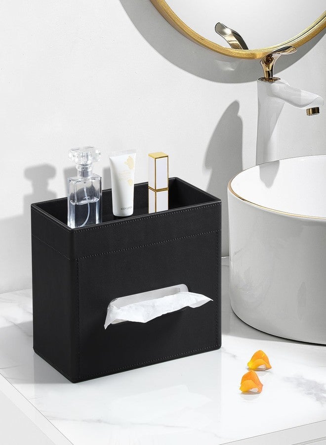 MEIBOOCH Plus Size Tissue Box Cover Rectangle, PU Leather Tissue Box Holder with Storage Tray, Decorative Organizer Tissue Holder for Bathroom, Bedroom Dresser, Night Stand, Office (Black) - Image 2