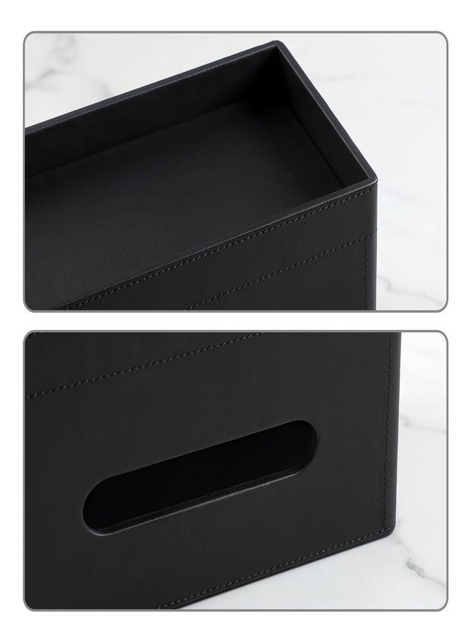 MEIBOOCH Plus Size Tissue Box Cover Rectangle, PU Leather Tissue Box Holder with Storage Tray, Decorative Organizer Tissue Holder for Bathroom, Bedroom Dresser, Night Stand, Office (Black) - Image 4