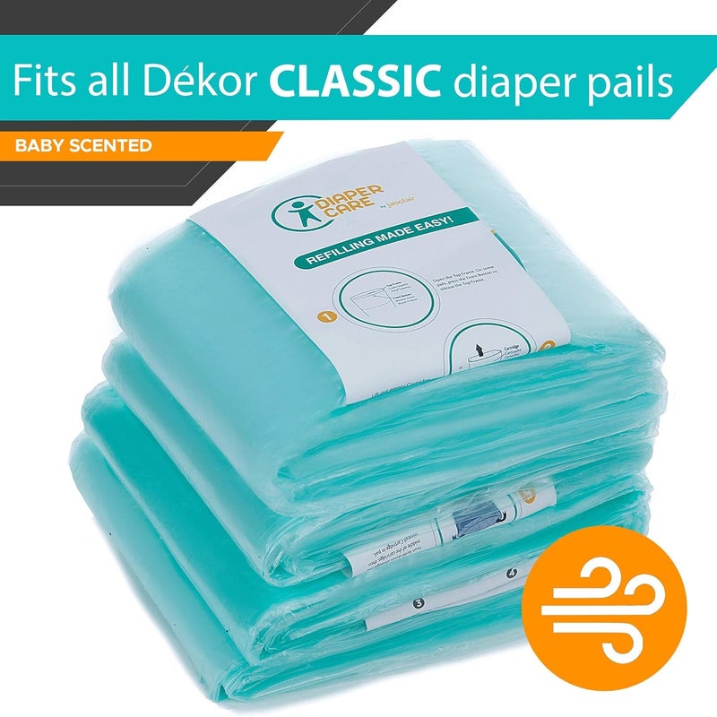 Jasclair Refill Bags Compatible with Dekor Classic Diaper Pail (4 Pack) | Baby Powder Scent | Multi-Layer Odor-Locking Liners | Leak-Resistant | Not for Dekor Plus - Image 3