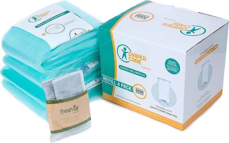 Jasclair Refill Bags Compatible with Dekor Classic Diaper Pail (4 Pack) | Baby Powder Scent | Multi-Layer Odor-Locking Liners | Leak-Resistant | Not for Dekor Plus - Image 1