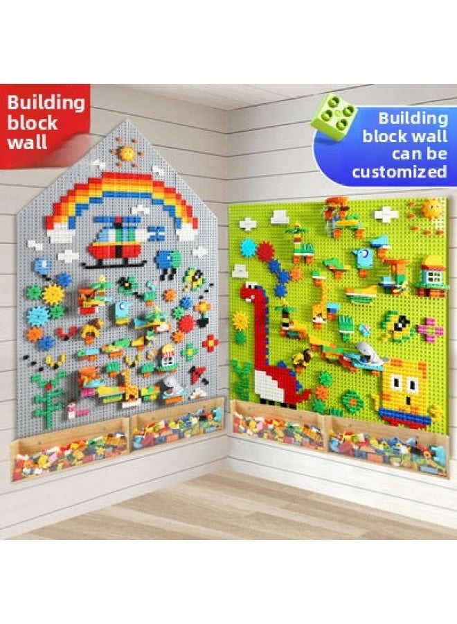 Large Particle Building Blocks Wall-Hanging Puzzle Household Wall-Mounted Assembled Toys For Boys And Girls Children-Color:775 Large Particle Building Block Wall Set (green) A Square - Image 2